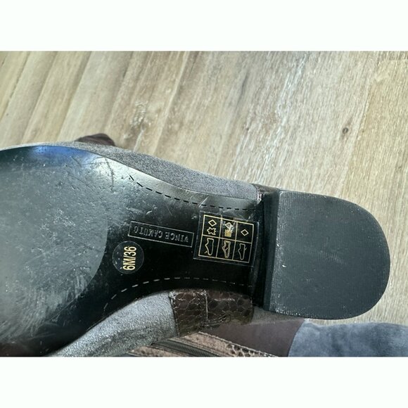 Vince Camuto Filtra Over The Knee Boots Size 6 Gray Suede Bronze Snake Trim - Picture 10 of 11